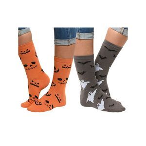 Women's Jack O Lantern and Bats & Ghosts Halloween Socks Novelty Crew 2-Pack